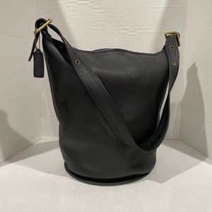 Vintage Leather Coach #9085 XL Duffle Bucket Feed Bag in Black